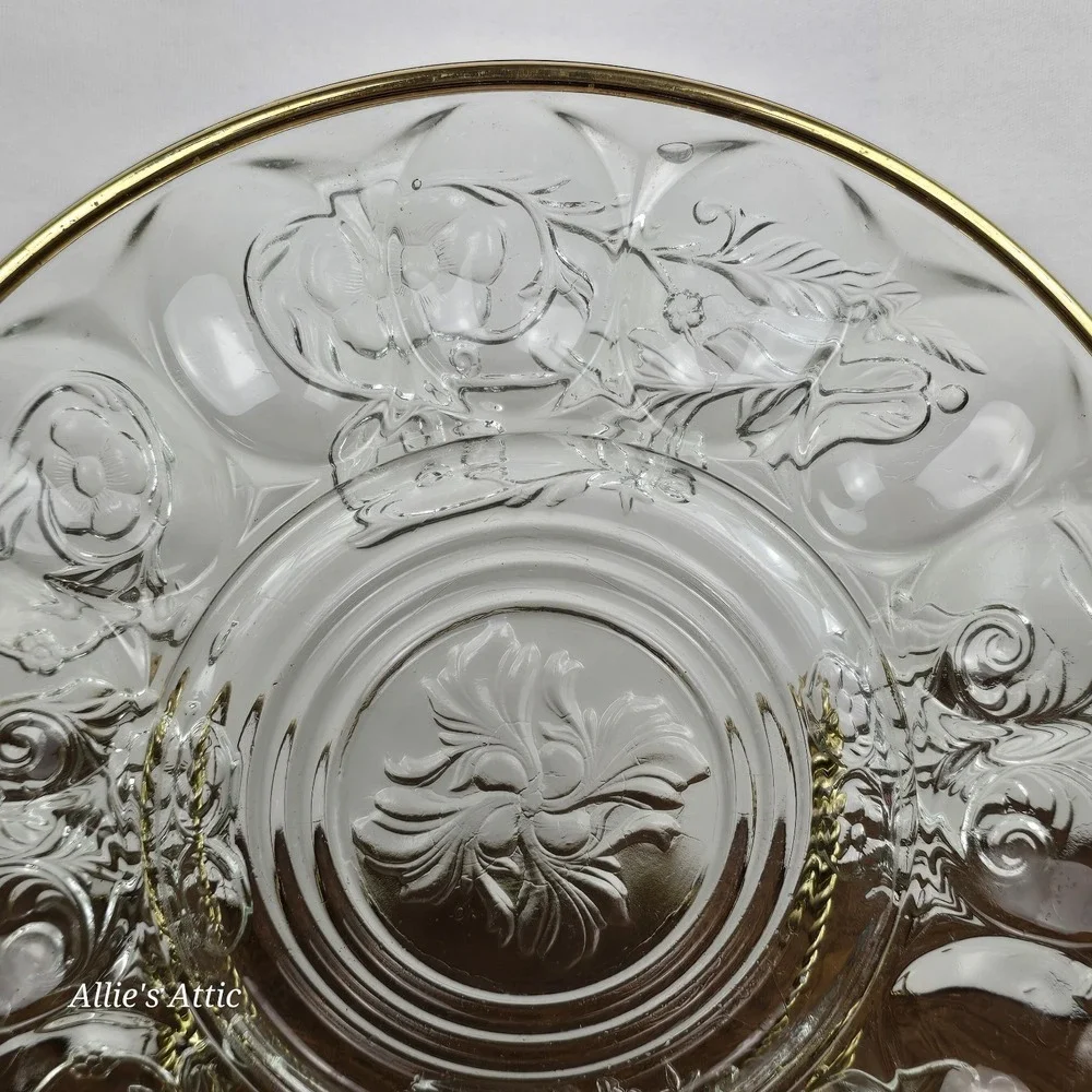 Vintage Deviled Egg Plate Dish Etched Glass Gold Floral Serving Tray 1970s 11
